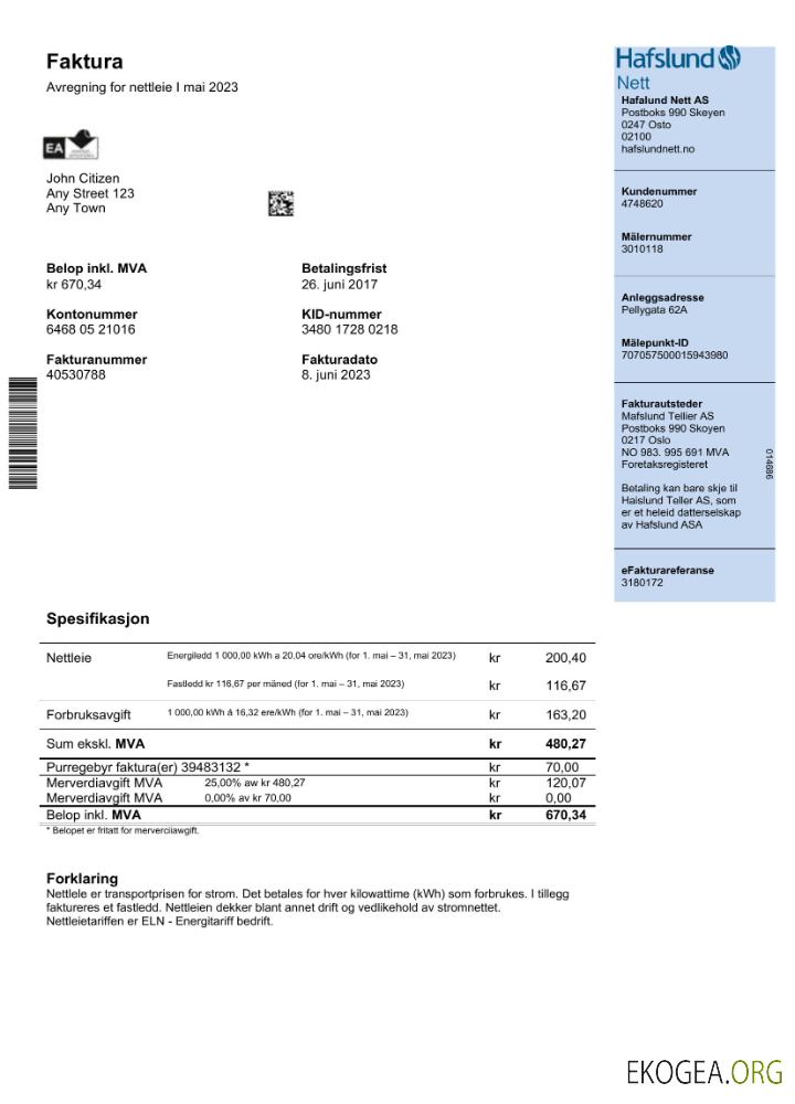Norway Hafslund utility bill Word and PDF template